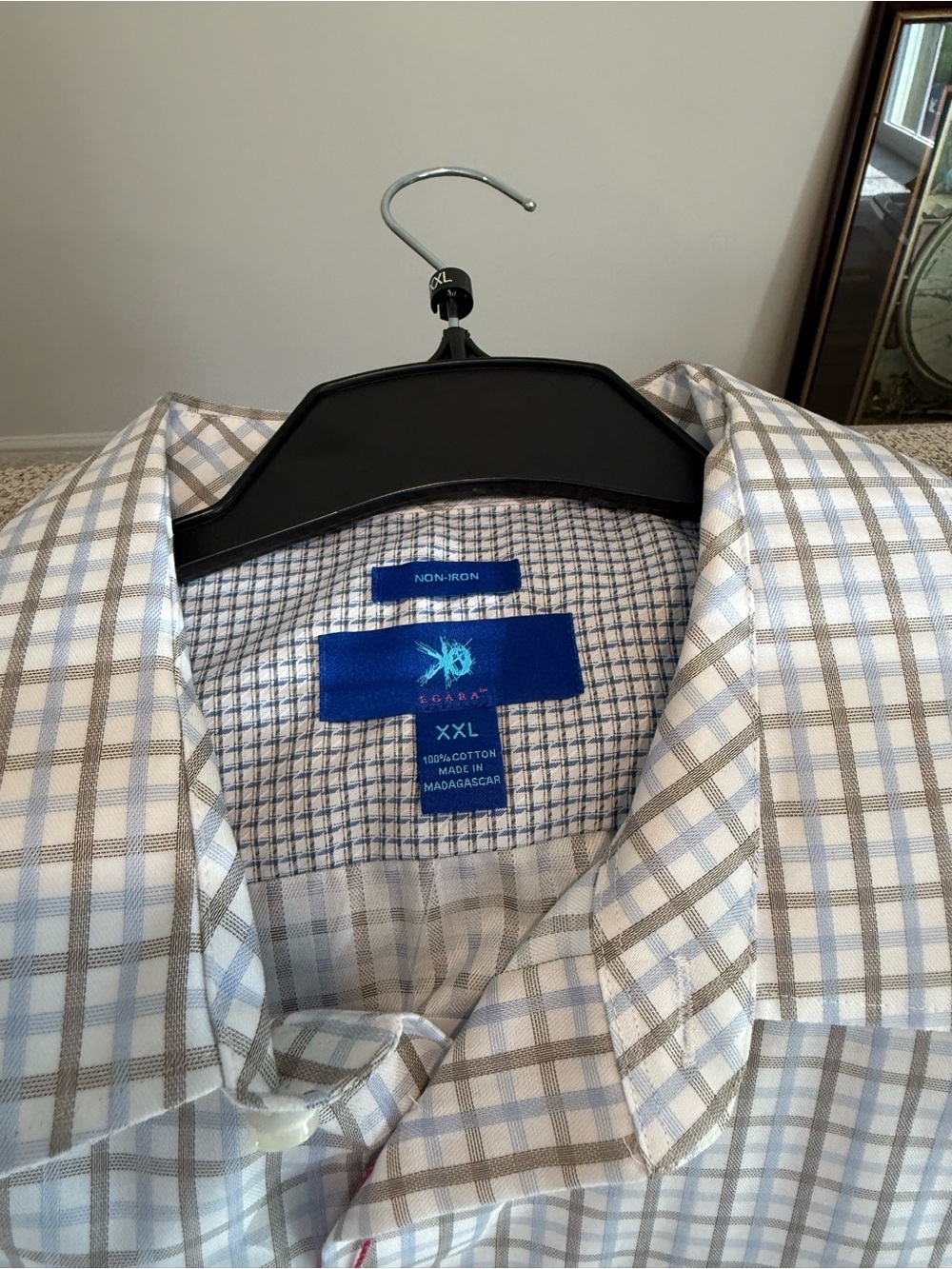 Egara Men’s Plaid Dress Shirt - White & Light Brown